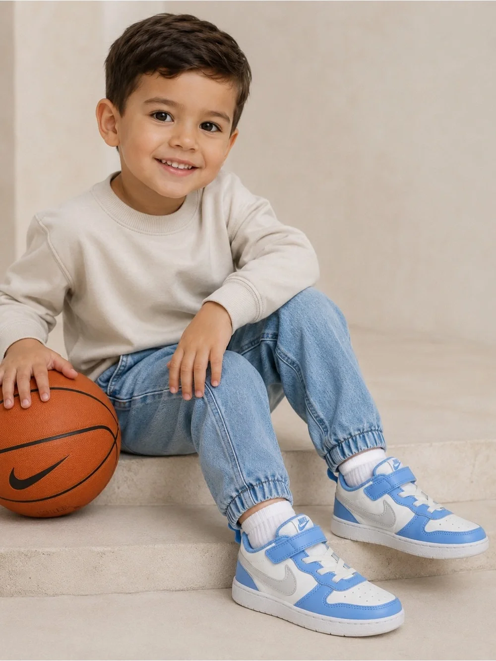 Nike Kids White and Light Blue Sneakers,10 C